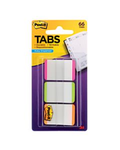 Post-it Notes Durable Filing Tabs, 1in x 1-1/2in, Green/Orange/Pink Color Bars, 22 Flags Per Pad, Pack Of 3 Pads