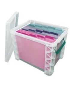 Super Stacker Plastic Storage Container With Built-In Handles And Snap Lid, 19 Liters, Clear/Sea Breeze