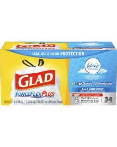 Glad ForceFlex 13 Gallon Tall Trash Bags - 13 gal - 0.82 mil (21 Micron) Thickness - White - 16320/Pallet - Kitchen, Office