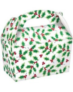 Amscan Christmas Holly Gable Boxes, 4-1/2inH x 4-3/4inW x 2-3/8inD, Green, Pack Of 30 Boxes