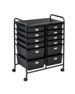 Honey Can Do Plastic 12-Drawer Rolling Storage And Craft Cart Organizer, 32in x 25in x 15in, Black