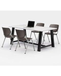 KFI Studios Midtown Table With 4 Stacking Chairs, Designer White/Brownstone