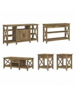 Bush Furniture Key West Tall TV Stand With Coffee Table, Console Table And Set Of 2 End Tables, Reclaimed Pine, Standard Delivery