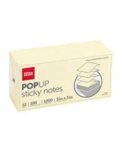 Office Depot Brand Pop Up Sticky Notes, 3in x 3in, Yellow, 100 Sheets Per Pad, Pack Of 12