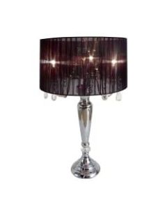 Elegant Designs Romantic Crystal-Drop Table Lamp, 27inH, Black Shade/Chrome Base