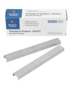 Business Source Chisel Point Standard Staples - 210 Per Strip - Standard - 1/4in Leg - 1/2in Crown - Holds 30 Sheet(s) - for Paper - Chisel Point - Silver - Galvanized Iron5 / Pack