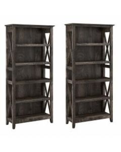 Bush Furniture Key West 5-Shelf Bookcase Set, Dark Gray Hickory, Standard Delivery