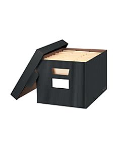 Bankers Box Stor/File Decorative Standard-Duty Storage Boxes With Lift-Off Lids, Letter/Legal Size, 15in x 12in x 10in, 60% Recycled, Black/White Pinstripe, Case Of 4