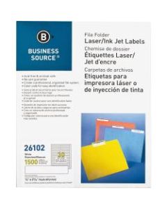 Business Source Laser/Inkjet File Folder Labels - 21/32in Width x 3 7/16in Length - Permanent Adhesive - Rectangle - Laser, Inkjet - White - Paper - 30 / Sheet - 1500 / Pack