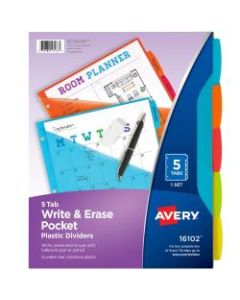 Avery Durable Write-On Plastic Dividers With Pockets, 8-1/2in x 11in, Multicolor, Pack Of 5 Dividers