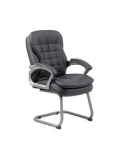 Boss Office Products Pillow-Top Vinyl Mid-Back Guest Chair, Black/Silver
