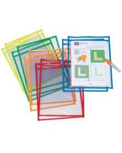 Pacon Dry-Erase Pockets, 10in x 13-1/2in, Assorted/Clear, Pack Of 10 Pockets