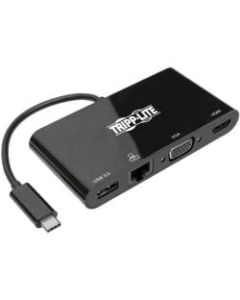 Tripp Lite USB C Docking Station Adapter Converter 4K w/ HDMI, VGA, Gigabit Ethernet, USB-A Hub, Black, Thunderbolt 3 Compatible - for Notebook/Tablet/Smartphone/Projector/Monitor - USB 3.1 Type C - 2 x USB Ports