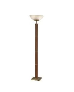 Adesso Kona 300W Torchiere Floor Lamp, 72-1/2in H, Frosted Shade/Walnut And Antique Brass Base