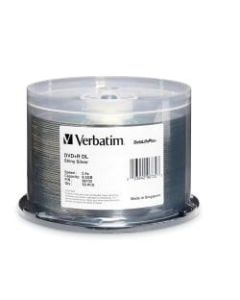 Verbatim DVD+R DL 8.5GB 8X DataLifePlus Shiny Silver Silk Screen Printable - 50pk Spindle - 8.5GB - 120mm Standard - 50 Pack Spindle