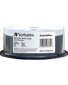Verbatim BD-R DL 50GB 6X DataLifePlus White Inkjet Printable, Hub Printable - 25pk Spindle - 50GB - 120mm Standard - 25 Pack Spindle