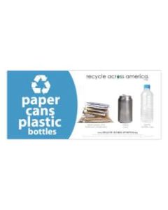 Recycle Across America Paper, Cans And Plastic Standardized Recycling Label, PCP-0409, 4in x 9in, Light Blue