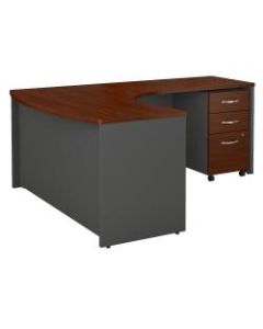 Bush Business Furniture Components Bow-Front L-Shaped Desk, With 36inW Return And 3-Drawer Mobile File Cabinet, 60inW x 43inD, Right Handed, Hansen Cherry, Standard Delivery