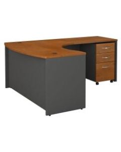 Bush Business Furniture Components 60inW x 43inD Bow Front L Shaped Desk With 36inW Return And 3 Drawer Mobile File Cabinet, Right Handed, Natural Cherry, Standard Delivery