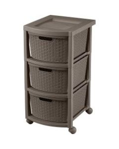 Rimax Plastic 3-Drawer Rolling Storage Cart, 26in x 12in x 15 7/16in, Mocha