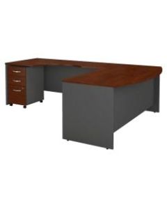 Bush Business Furniture Components 72W Bow Front L Shaped Desk With 72W Left Handed Return And 3 Drawer Mobile File Cabinet, Hansen Cherry, Premium Installation