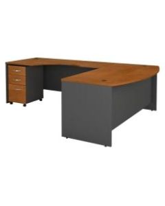 Bush Business Furniture Components 72W Bow Front L Shaped Desk With 72W Left Handed Return And 3 Drawer Mobile File Cabinet, Natural Cherry, Standard Delivery