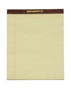 SKILCRAFT 30% Recycled Perforated Writing Pads, 8 1/2in x 11in, Yellow, Legal Ruled, Pack Of 12 (AbilityOne 7530-01-356-6727)