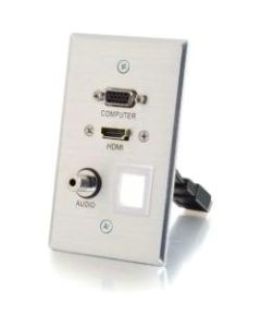 C2G HDMI, VGA, 3.5mm Audio Pass Through Single Gang Wall Plate with One Keystone - Aluminum - Mini-phone/VGA for Audio/Video Device, Notebook, Monitor - 3 ft - 1 x HD-15 Male VGA, 1 x Mini-phone Male Stereo Audio - 1 x HD-15 Male VGA, 1 x Mini-phone Male