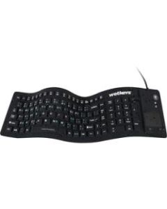 Wetkeys Flex Touch Keyboard - Cable Connectivity - USB Interface - 103 Key On/Off Switch, Left Mouse, Right Mouse Hot Key(s) - QWERTY Layout - Desktop Computer, Workstation - TouchPad - Windows - Industrial Silicon Rubber Keyswitch - Black