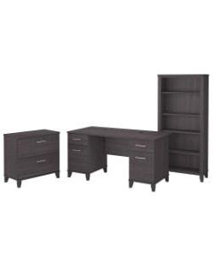 Bush Furniture Somerset 60inW Office Desk With Lateral File Cabinet And 5-Shelf Bookcase, Storm Gray, Standard Delivery