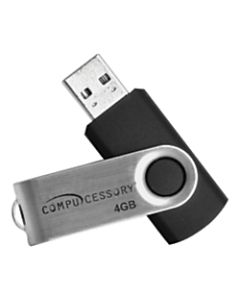 Compucessory USB 2.0 Flash Drive, 4GB, Aluminum/Black, CCS26464