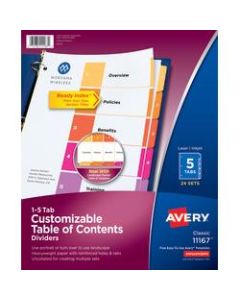 Avery Ready Index Table Of Contents Dividers, 1-5 Tab, Multicolor, Pack Of 24 Sets