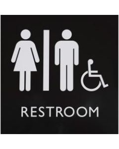 Lorell Restroom Sign - 1 Each - 8in Width x 8in Height - Square Shape - Easy Readability, Injection-molded - Plastic - Black