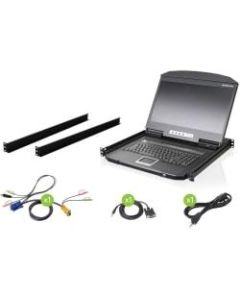 IOGEAR 18.5in Widescreen Short Depth LCD Console - 18.5in LCD - HD - 1366 x 768 - 2 x USB - 1 x VGA - Keyboard120 V AC, 230 V AC Input Voltage - 1U High - Metal, Plastic - TAA Compliant