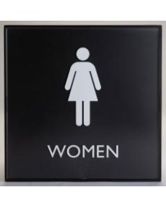 Lorell Restroom Sign - 1 Each - Women Print/Message - 8in Width x 8in Height - Square Shape - Easy Readability, Injection-molded - Plastic - Black