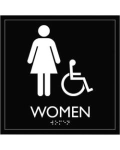 Lorell Restroom Sign - 1 Each - Women Print/Message - 8in Width x 8in Height - Square Shape - Easy Readability, Injection-molded - Plastic - Black