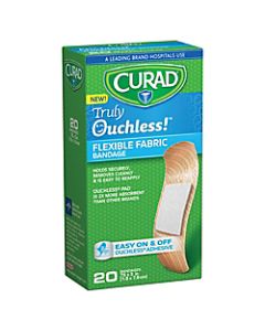 CURAD Truly Ouchless Self-Adhesive Bandage Strips, 3/4in x 3in, Beige, Pack Of 20