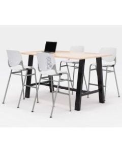 KFI Midtown Bistro Table With 4 Stacking Chairs, 41inH x 36inW x 72inD, Kensington Maple/White