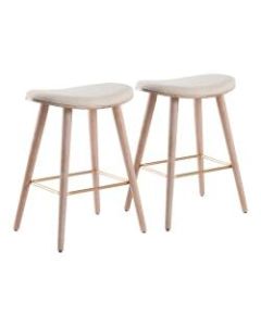LumiSource Saddle Counter Stools, Cream Seat/White Washed Frame, Set Of 2 Stools