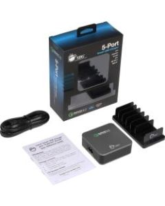 SIIG 5-Port Smart USB Charger plus Organizer Bundle with QC3.0 & Type-C - Black - 120 V AC, 230 V AC Input - 12 V DC/3 A, 9 V DC, 6.5 V DC Output