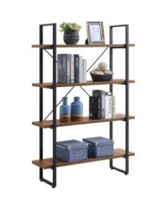 Lorell SOHO 4-Shelf Metal Frame Bookcase - 29in x 11.8in x 57.5in - 4 Shelve(s) - Band Edge - Material: Melamine Shelf, Steel Frame, Polyvinyl Chloride (PVC) Edge - Finish: Walnut, Powder Coated Frame