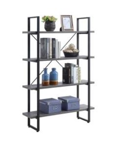 Lorell SOHO 4-Shelf Metal Frame Bookcase - 29in x 11.8in x 57.5in - 4 Shelve(s) - Band Edge - Material: Melamine Shelf, Steel Frame, Polyvinyl Chloride (PVC) Edge - Finish: Charcoal, Powder Coated Frame