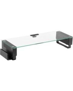 Lorell Single Shelf USB Glass Monitor Stand - 44 lb Load Capacity - 1 x Shelf(ves) - 3.7in Height x 24.1in Width x 8.3in Depth - Desktop - Glass - Black