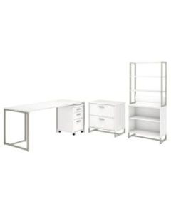 kathy ireland Office by Bush Business Furniture Method 72inW Table Desk with File Cabinets and Bookcase, White, Premium Installation