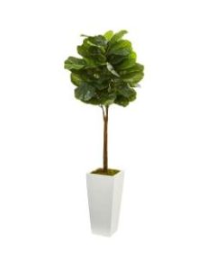 Nearly Natural 4ftH Plastic Fiddle Leaf Tree With Tower Planter, Green/White