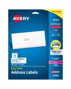 Avery Easy Peel Permanent Inkjet/Laser Address Labels, 18160, 1in x 2 5/8in, White, Pack Of 300