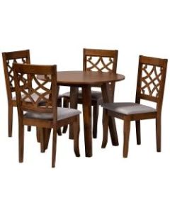 Baxton Studio Mya 5-Piece Dining Set, 29-15/16inH x 35-7/16inW x 35-7/16inD, Gray/Walnut