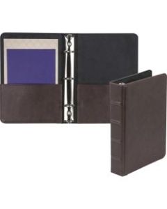 Samsill Vintage Jr. 1in Round Ring Hardback Binder - 1in Binder Capacity - Round Ring Fastener(s) - 2 Internal Pocket(s) - Dark Brown - 12.80 oz - Zipper Closure, Concealed Rivet - 1 Each