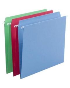Smead FasTab Straight Tab Cut Letter Recycled Hanging Folder - 8 1/2in x 11in - Assorted Position Tab Position - Stock - Blue, Green, Red - 18 / Box