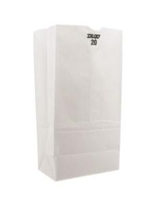General Paper Grocery Bags, #20, 16 1/8inH x 8 1/4inW x 5 5/16inD, White, Pack Of 500 Bags